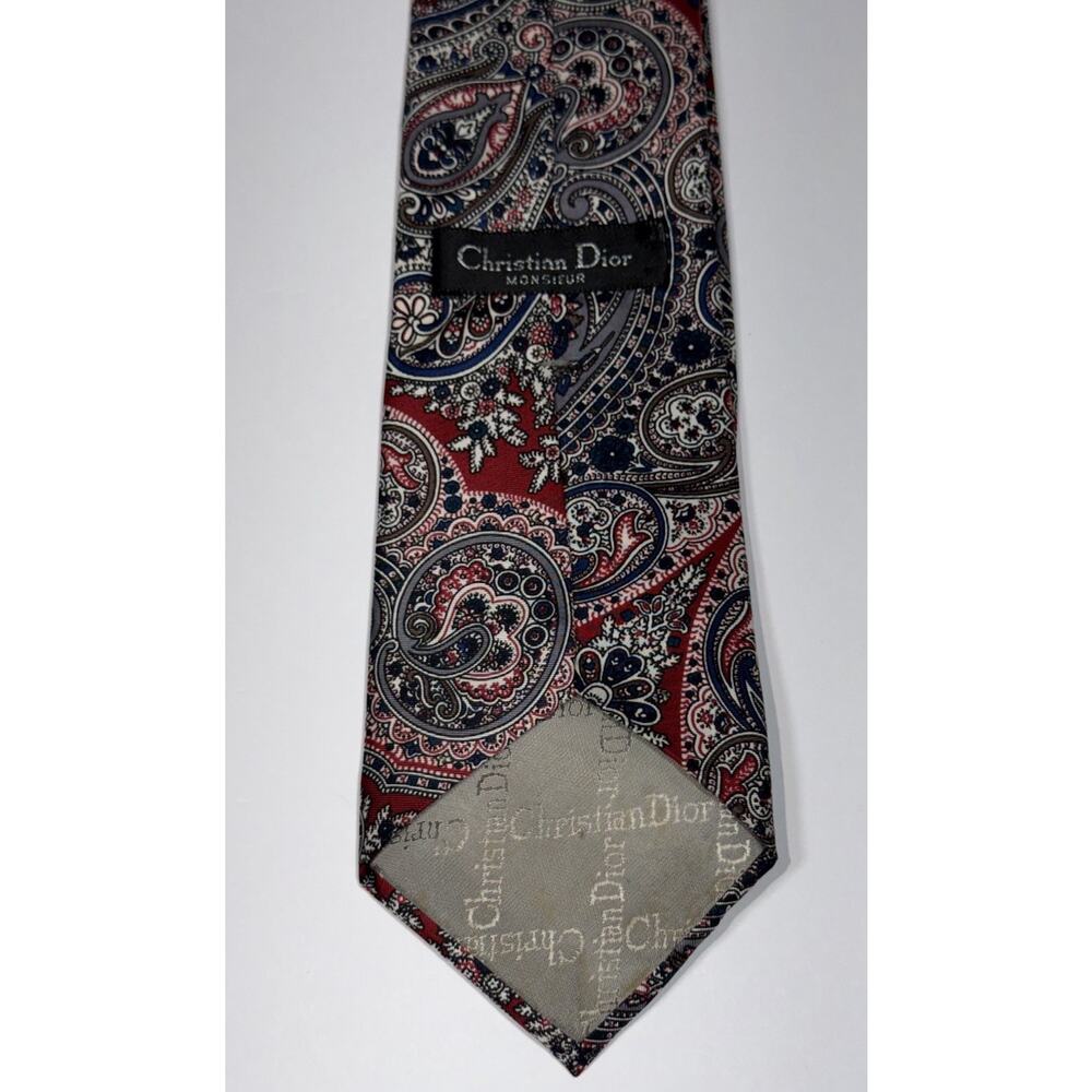 Vintage Christian Dior Tie 57x3.5 Mens Luxury Paisley Gray Executive Business - Picture 2 of 8